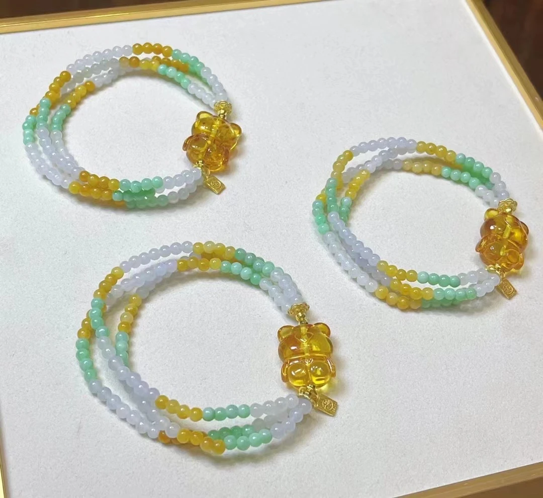 小仙女翡翠手链三彩翡翠熊手链多样性发货发其一