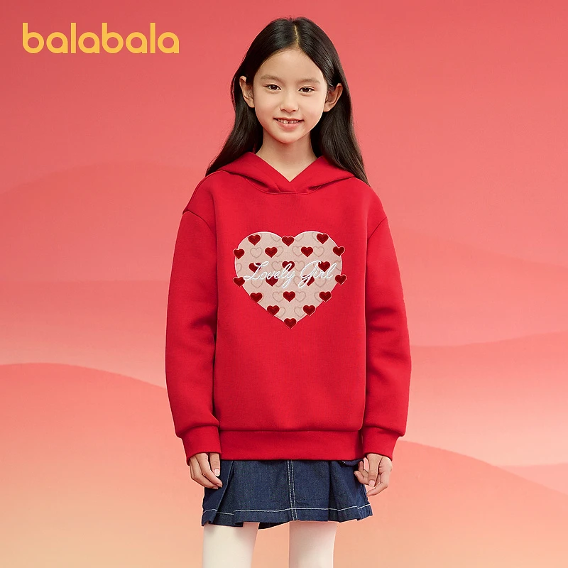 巴拉巴拉童装儿童长袖卫衣女童2025春装新款连帽爱心新年红色上衣
