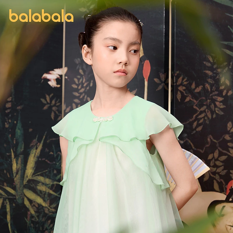 巴拉巴拉女童裙子儿童连衣裙2024夏装大童国风网纱裙208224111066