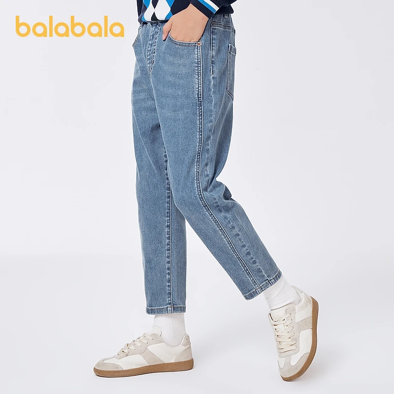 巴拉巴拉儿童裤子男童长裤秋装中大童刺绣牛仔裤潮酷柔弹宽松时尚