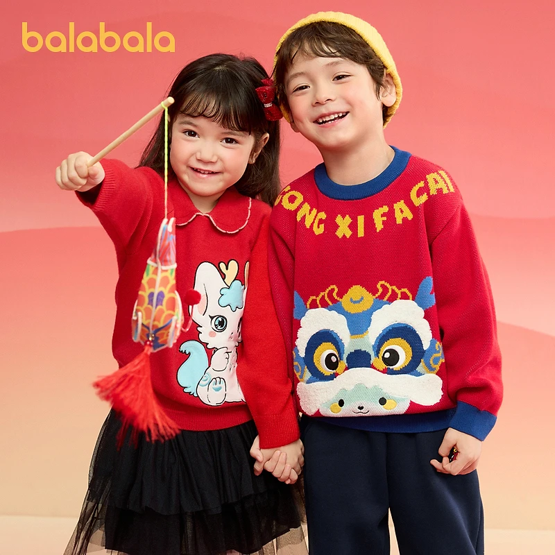 巴拉巴拉童装女童毛衣2025新款春装儿童针织衫新年红色洋气精致潮