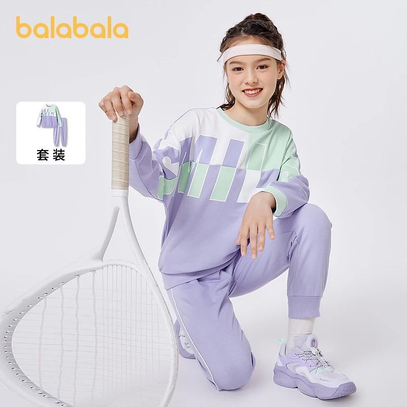 巴拉巴拉童装女童运动套装秋装中大童洋气时尚儿童字母撞色两件套