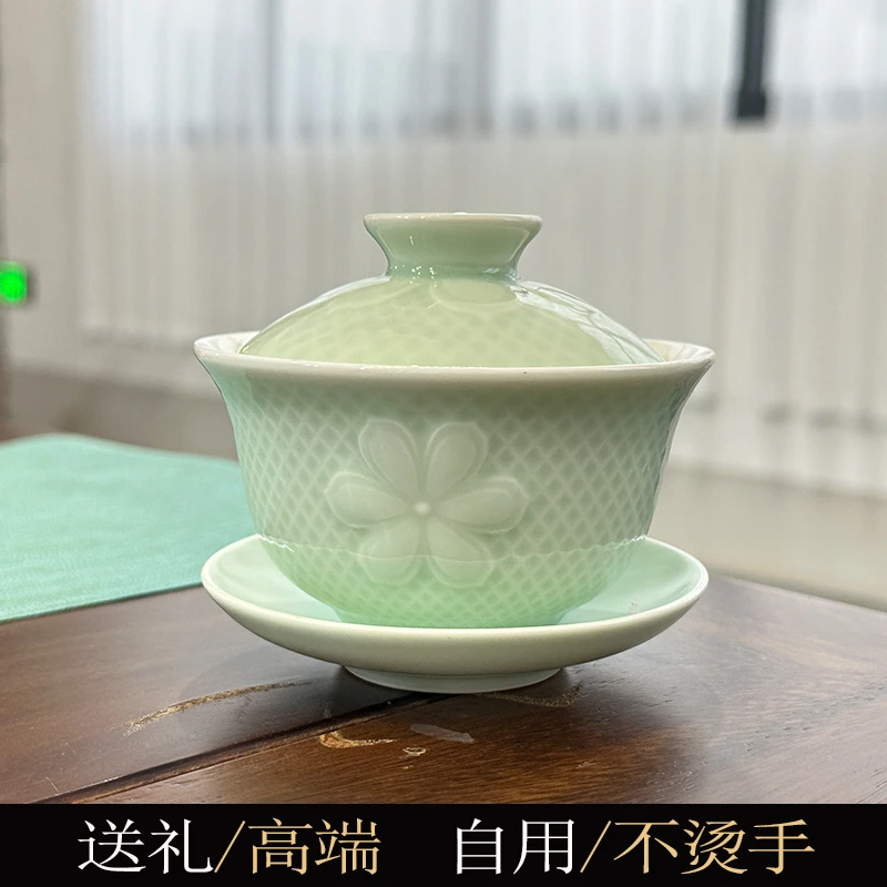 唐幺手工盖碗茶杯单个家用陶瓷高档三才白瓷泡茶碗带盖大号不烫手