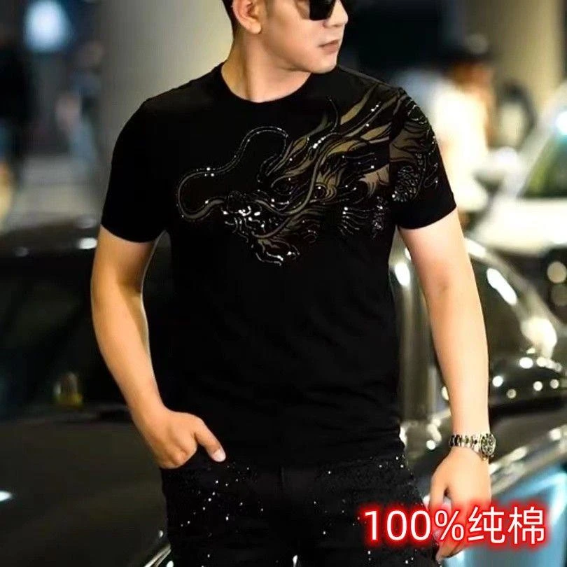 短袖T恤男夏季新款轻奢高端印花圆领半袖时尚休闲百搭帅气体恤潮