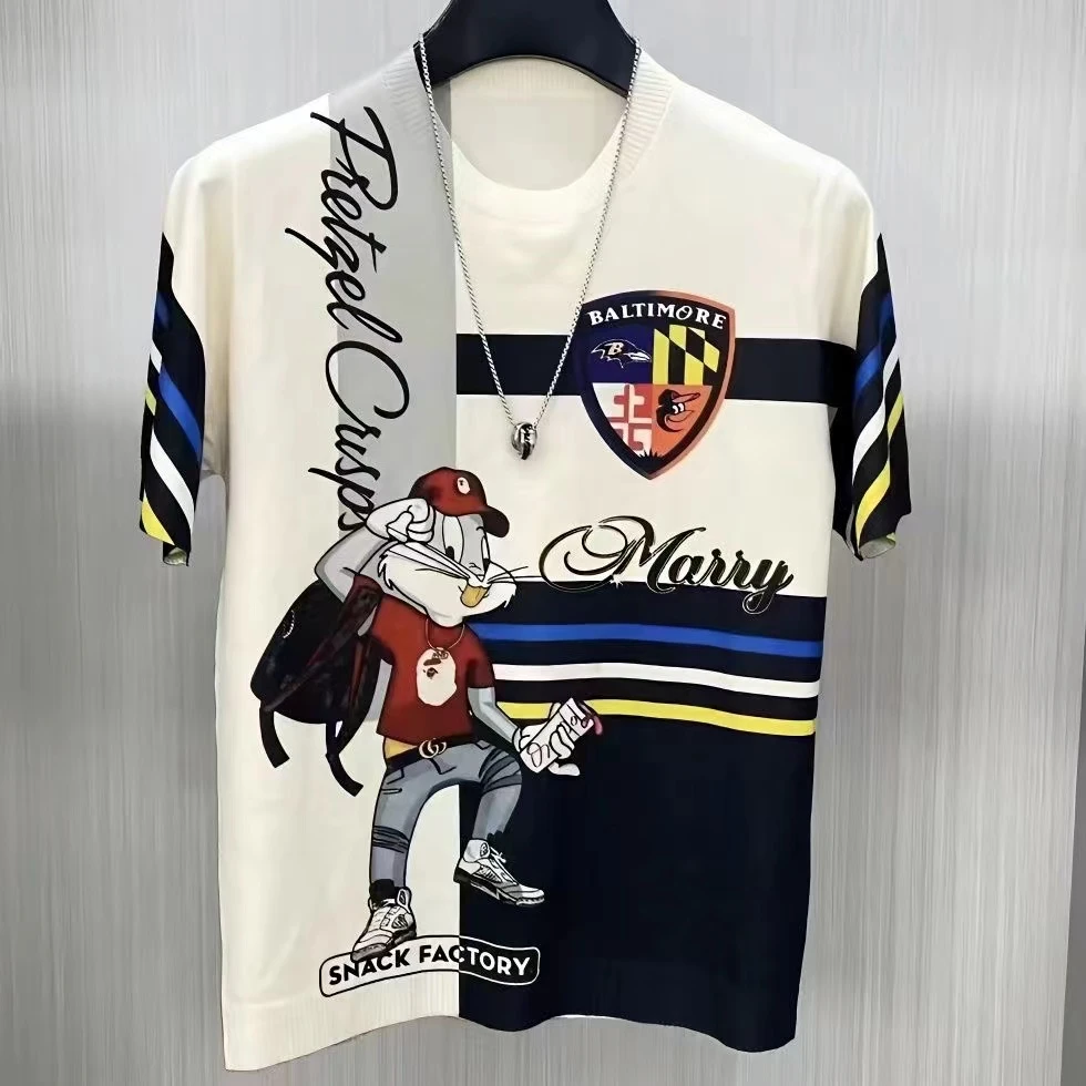 2025夏季新款冰丝字母花纹短袖男士外穿运动舒适透气半袖T恤男