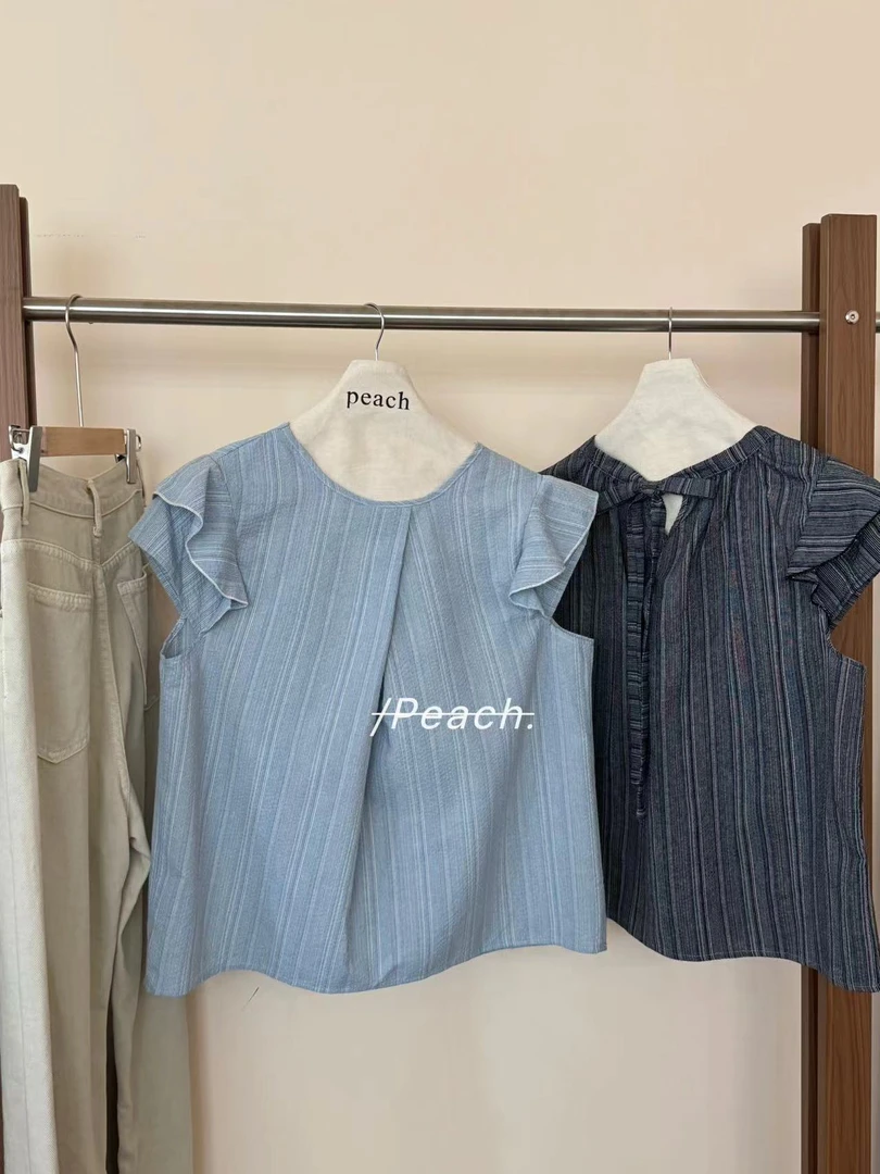 【P.Peach】韩版条纹设计双层袖设计短袖 656