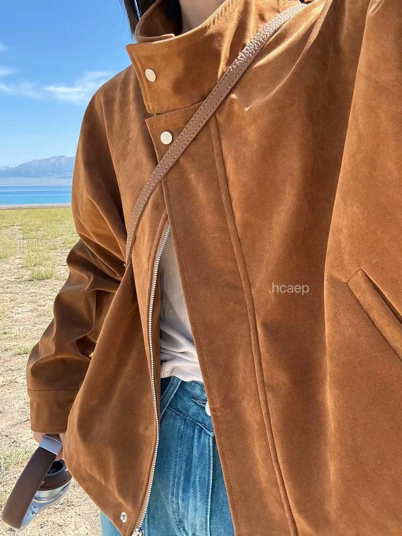 【P.Peach】 高级设计感复古绒面短款外套 6752