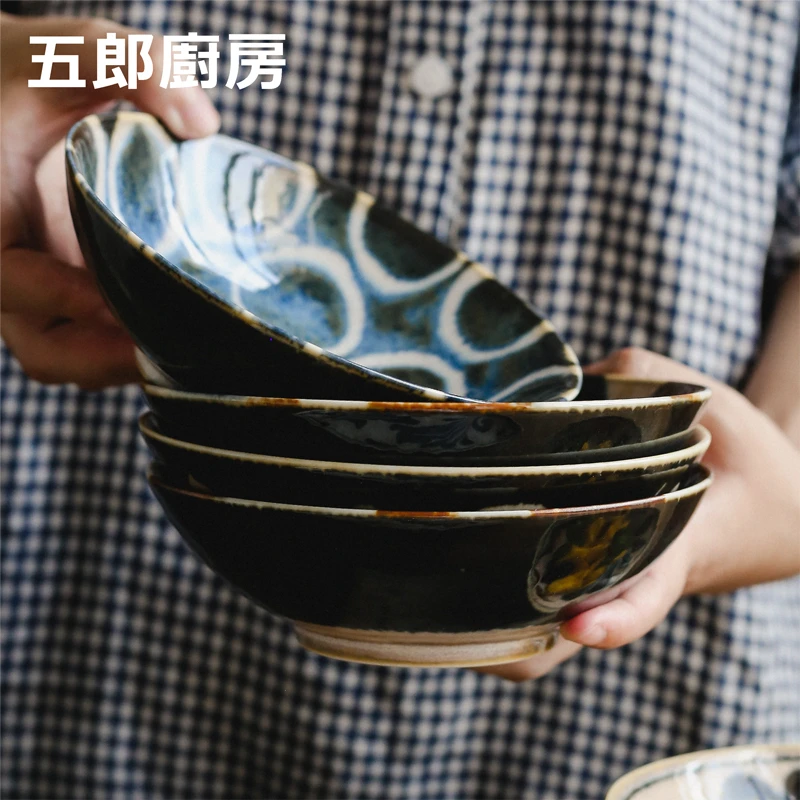 五郎 笔青钵碗14.5cm 日本进口美浓烧 匠人手工手绘圆通