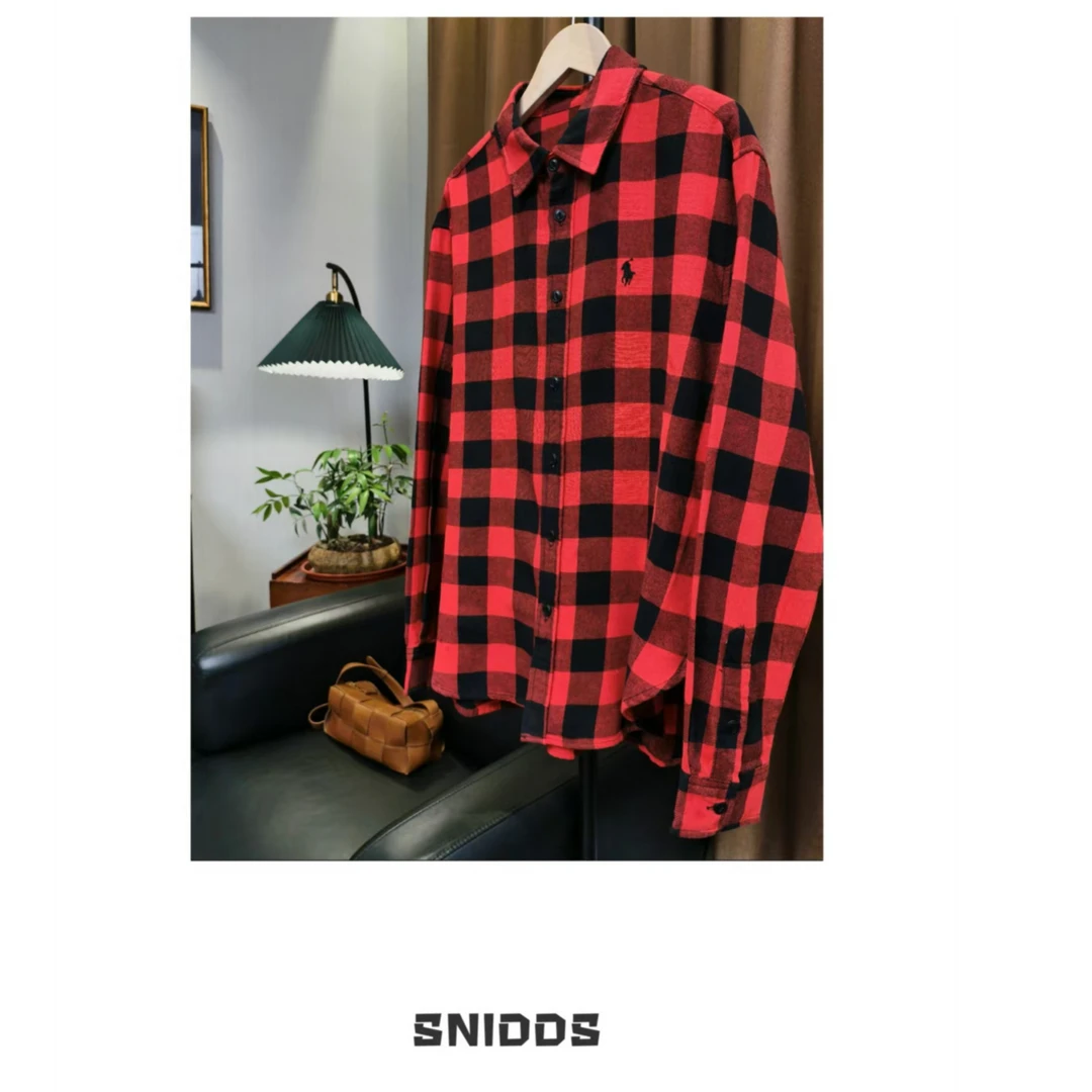 12/4 女士秋冬 棉质经典格纹翻领宽松长袖衬衫