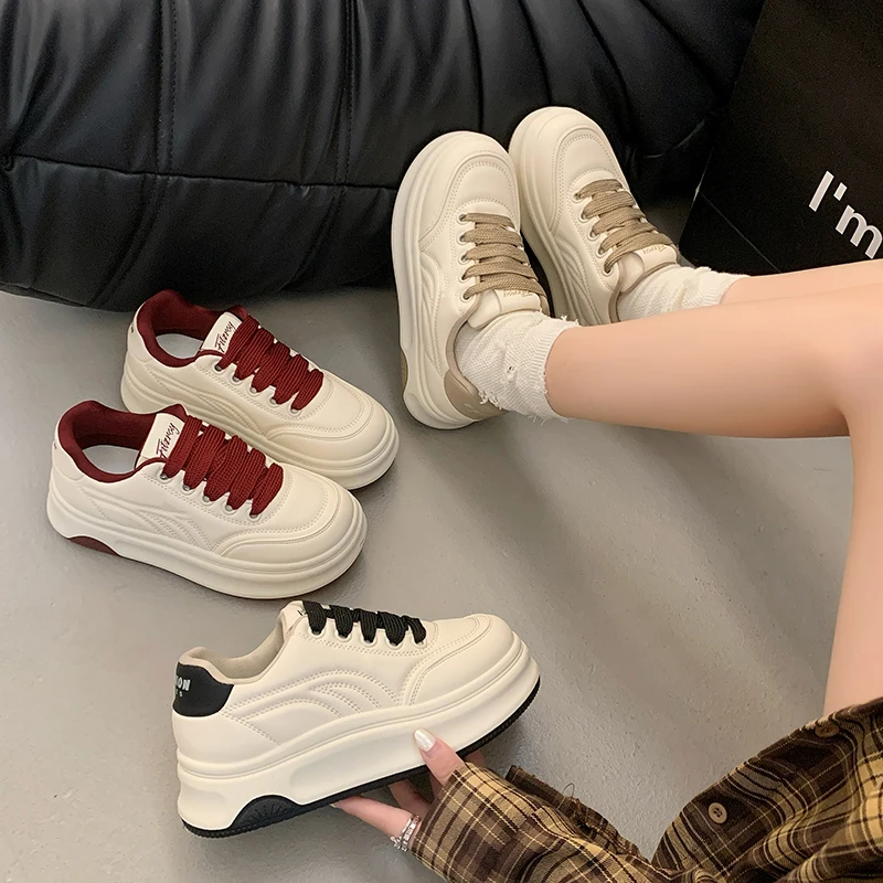 时尚潮流配色加绒厚底小白鞋女2024秋冬新款松糕百搭爆款板鞋