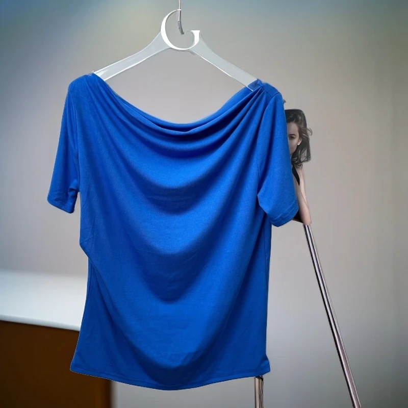 气质时尚荡领一字领正反两穿显瘦95棉上衣t恤【长57】