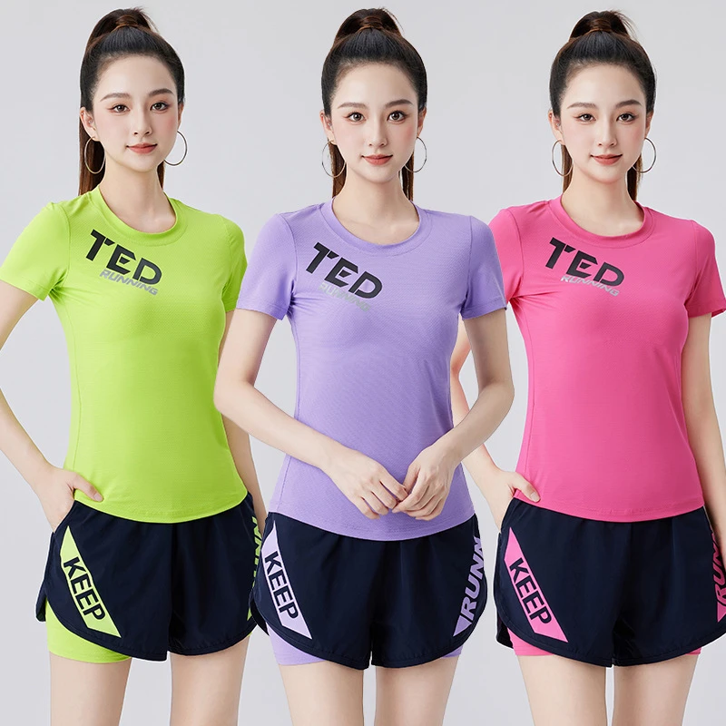 XVRV【夏上新】2025运动套装T恤短裤速干跳操跑步透气健身瑜伽上衣