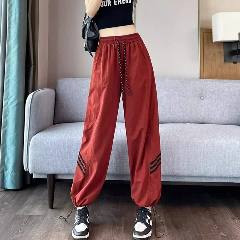 XVRV【K瑜伽】工装裤女2025薄款抽绳两穿束脚阔腿高腰休闲运动裤子