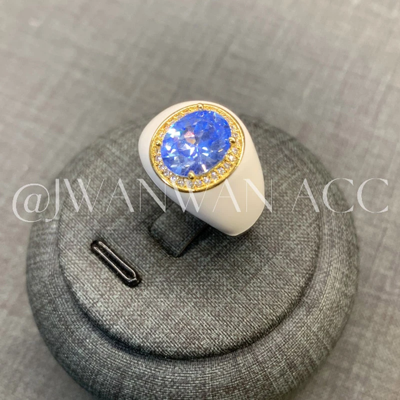 铜合金锆石戒指 中古珐琅天空蓝石高级感戒指04MY2048