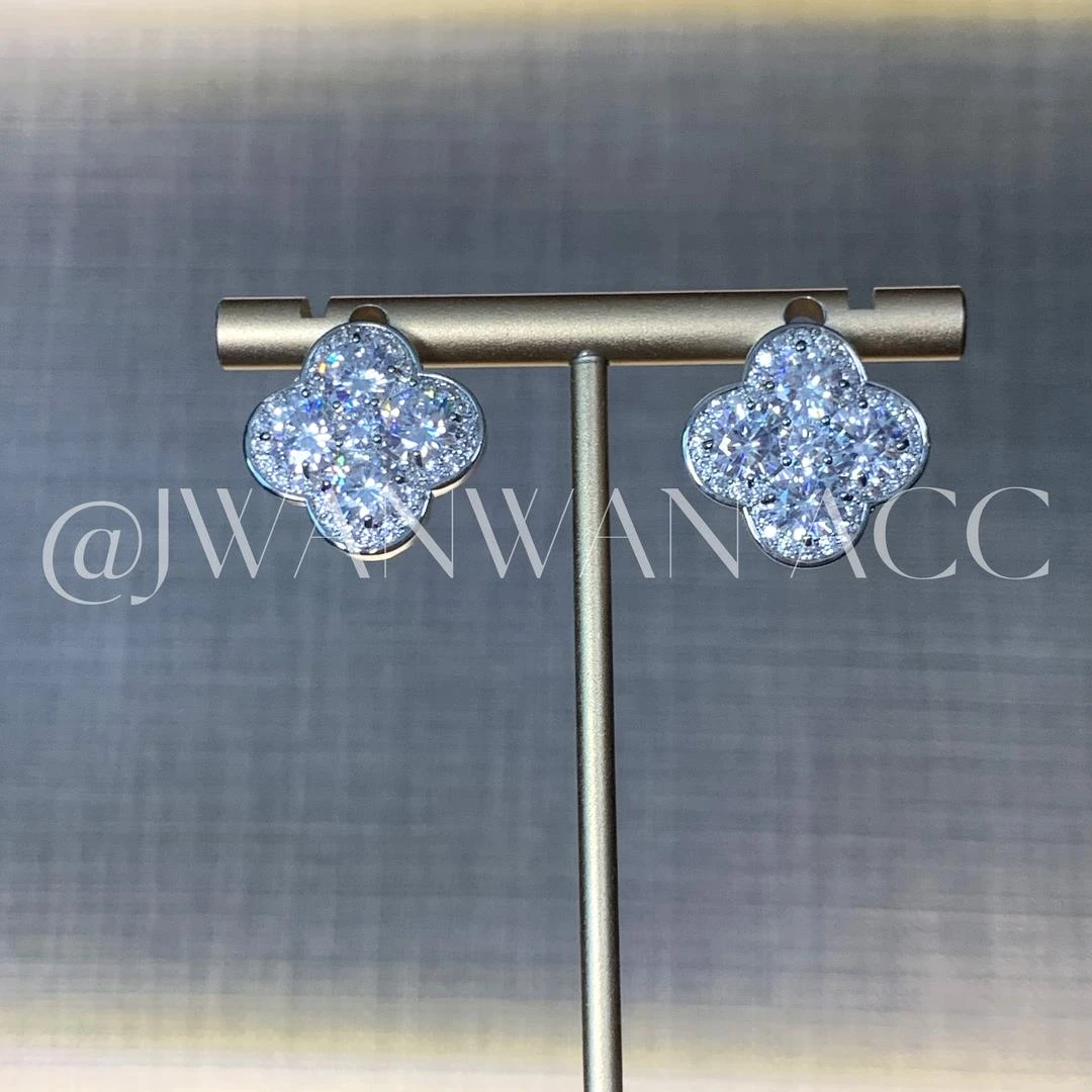 铜合金锆石耳饰 幸运星河闪钻四叶花耳钉01ED1942-QX