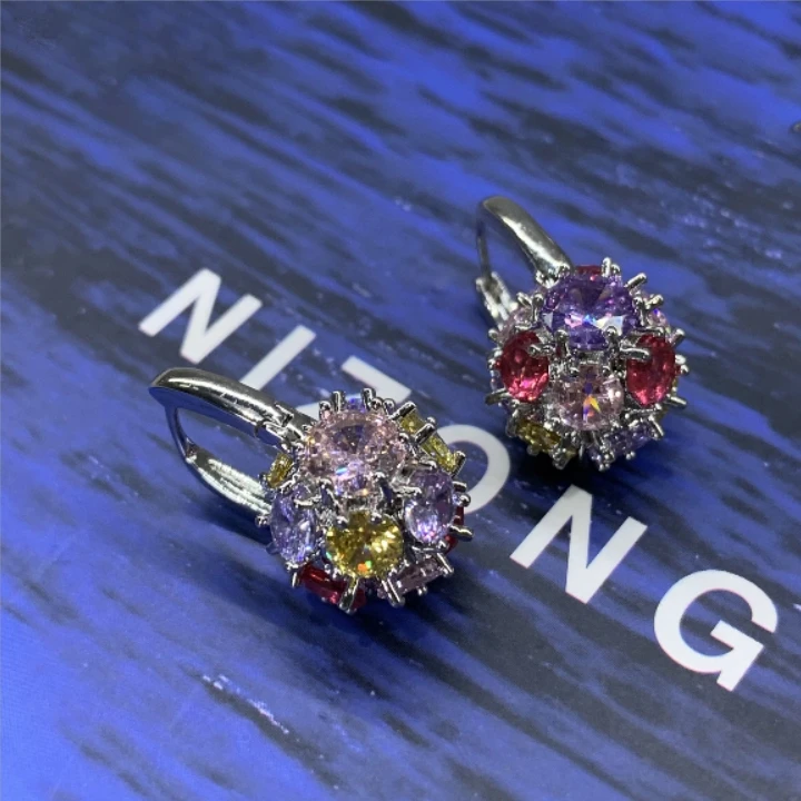 铜合金锆石耳饰 微醺星球.立体施华洛炫彩小圆球设计师耳扣