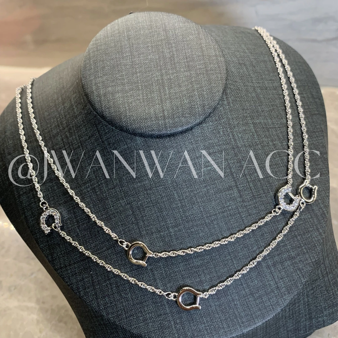 铜合金锆石项链 设计师多戴小马蹄长项链