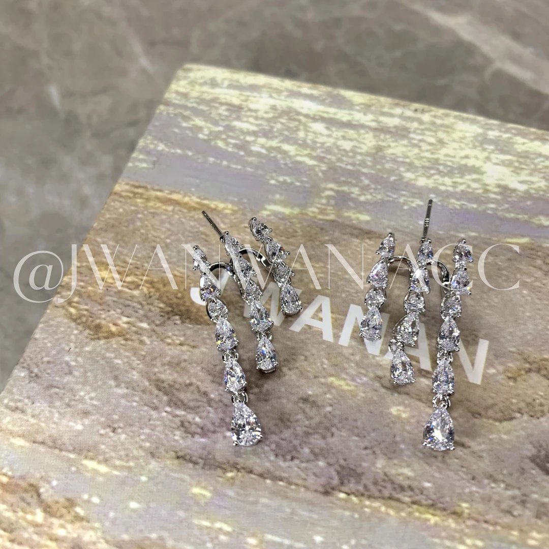 铜合金锆石耳饰 一帘碎梦.水滴闪钻流苏轻奢耳环01ED2559AN