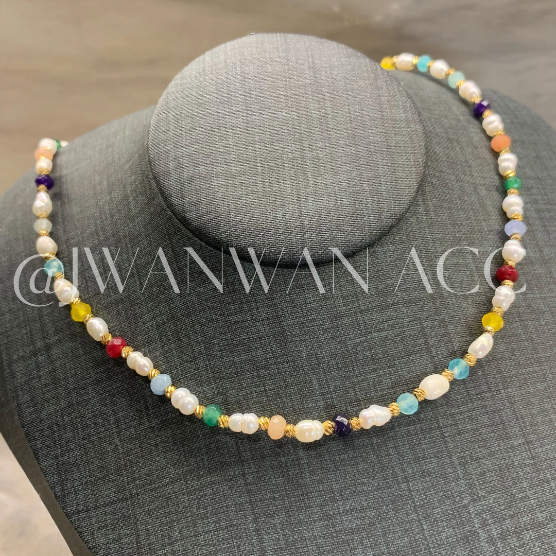 铜合金仿珍珠项链 彩色巴洛.彩色串珠法式巴洛克项链