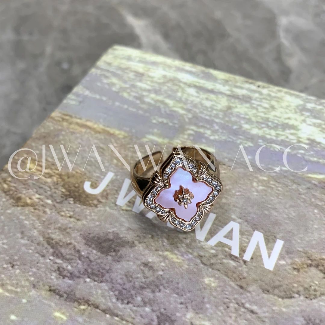 铜合金锆石戒指 樱花之约.布契风粉贝玫瑰金色戒指