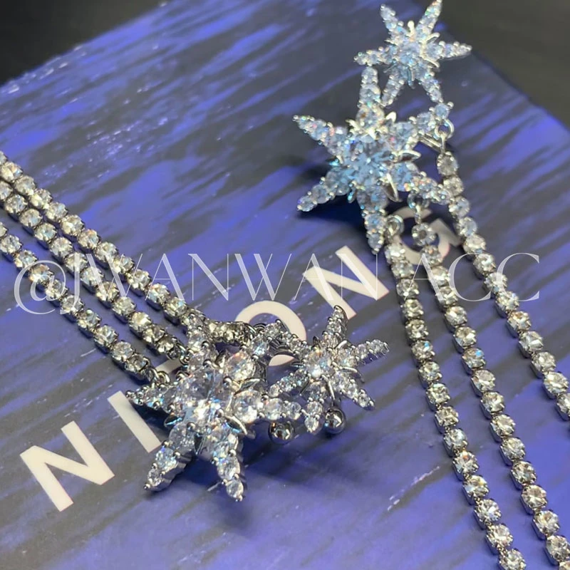 铜合金耳饰 六芒星满钻流苏耳夹01EJ747