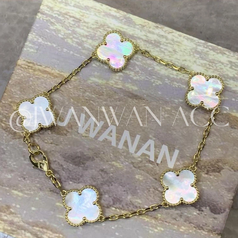 925银手链 月光幸运花金色白贝五花银手链11SL1198