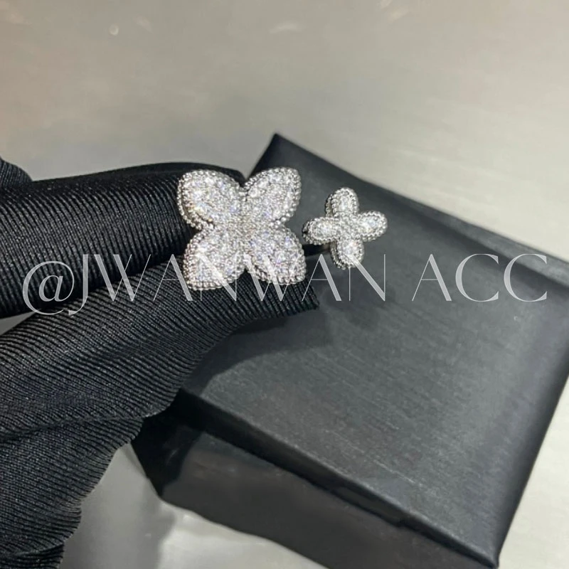 铜合金锆石戒指 四叶草开口戒04MY108