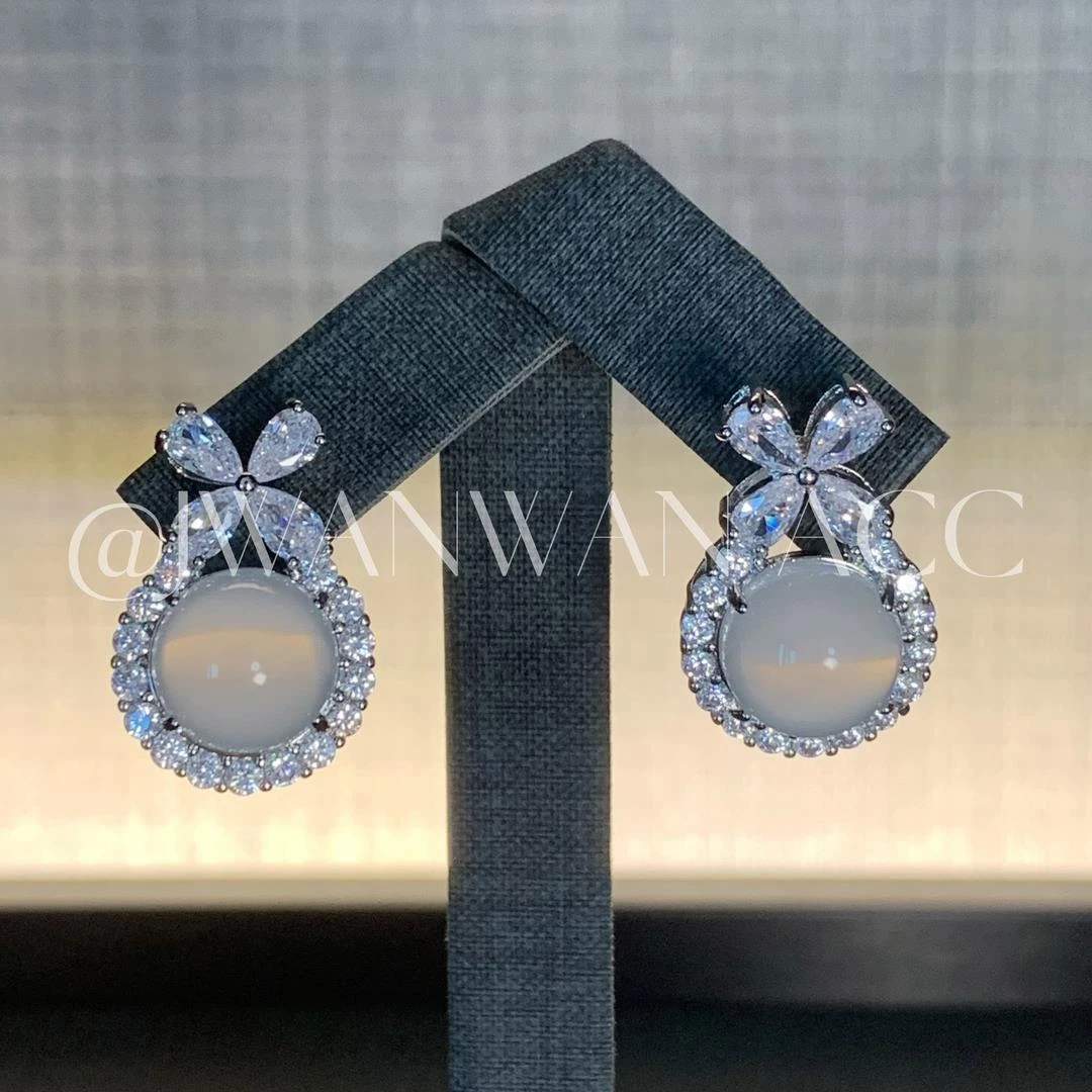 铜合金耳饰 晨露.新中式白色豆耳钉01ED1978-SM