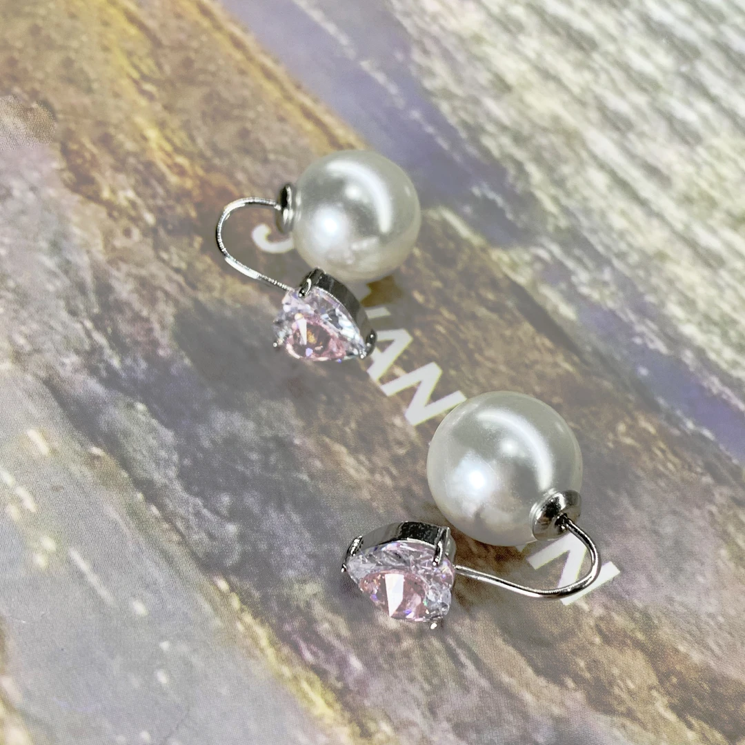 铜合金锆石耳饰 樱花星辰.多戴施华洛粉色冰海珠耳钉01ED1317