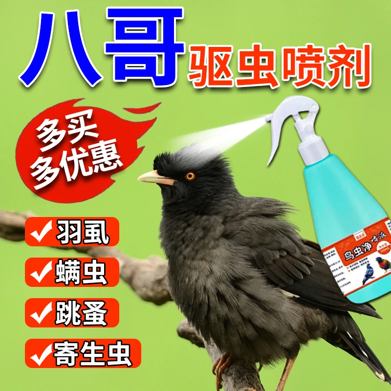 八哥驱虫喷雾防羽虱螨虫跳蚤掉毛啄毛除菌专用体外鸟用驱虫喷液