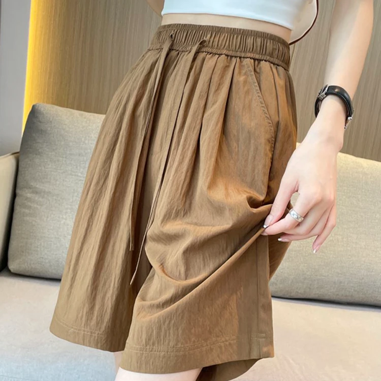 冰丝阔腿五分裤女2024夏季新款薄款大码显瘦遮肉短裤宽松休闲中裤