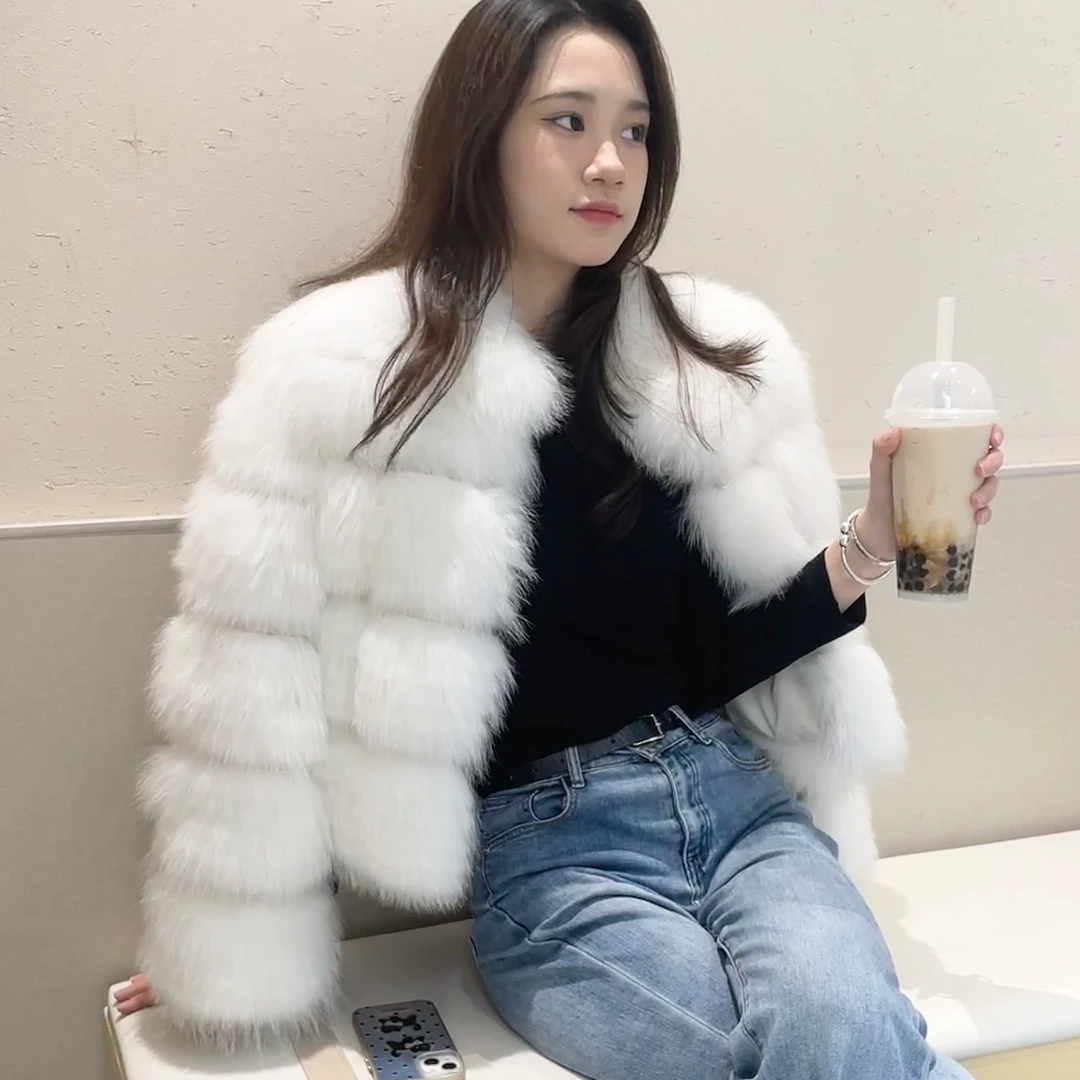 HN/落雪【网红街头】进口狐狸毛 设计感时尚短款立领冬女士皮草外套