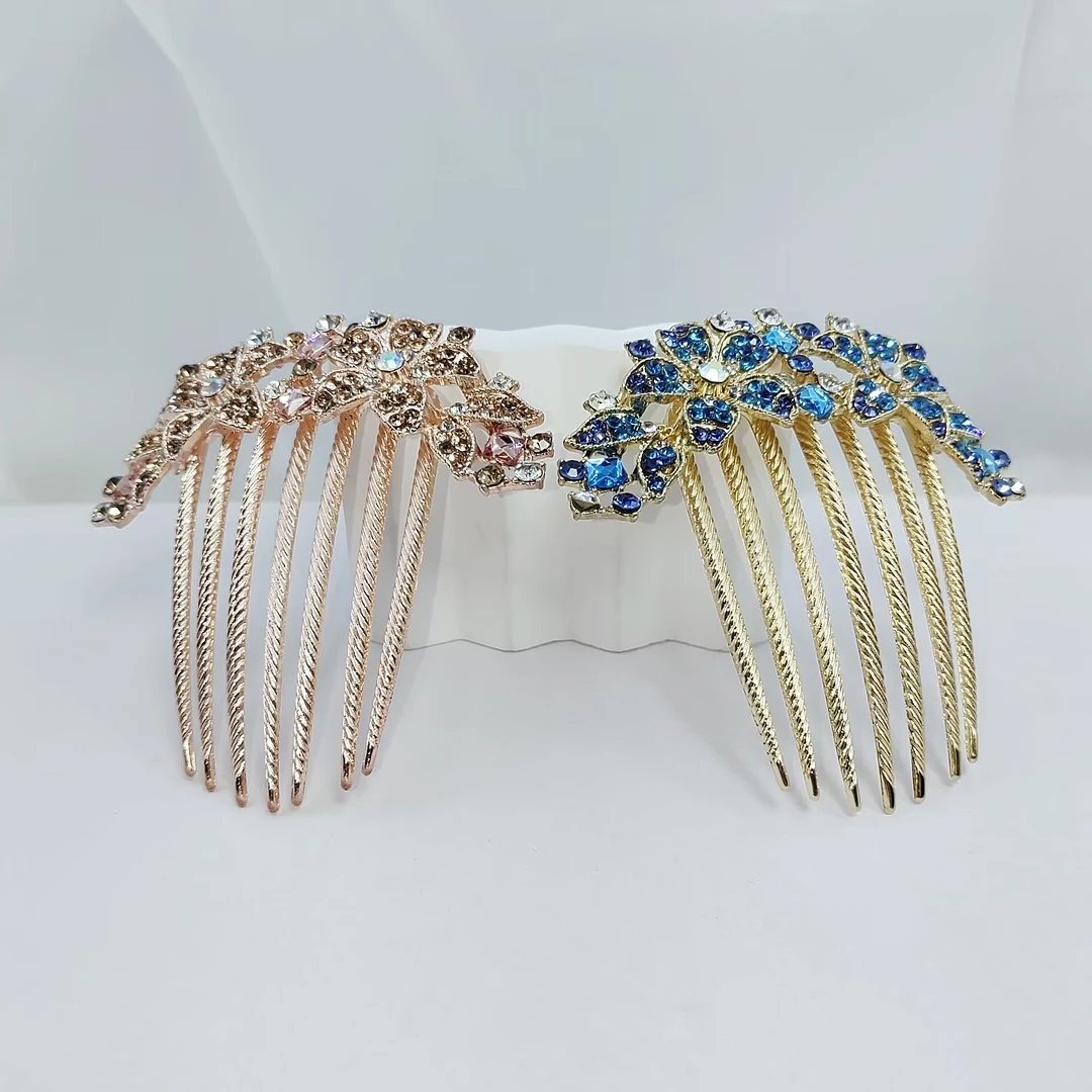 镶钻水晶发梳插梳发饰盘发器发夹发卡合金花朵叶子 七齿插梳气质