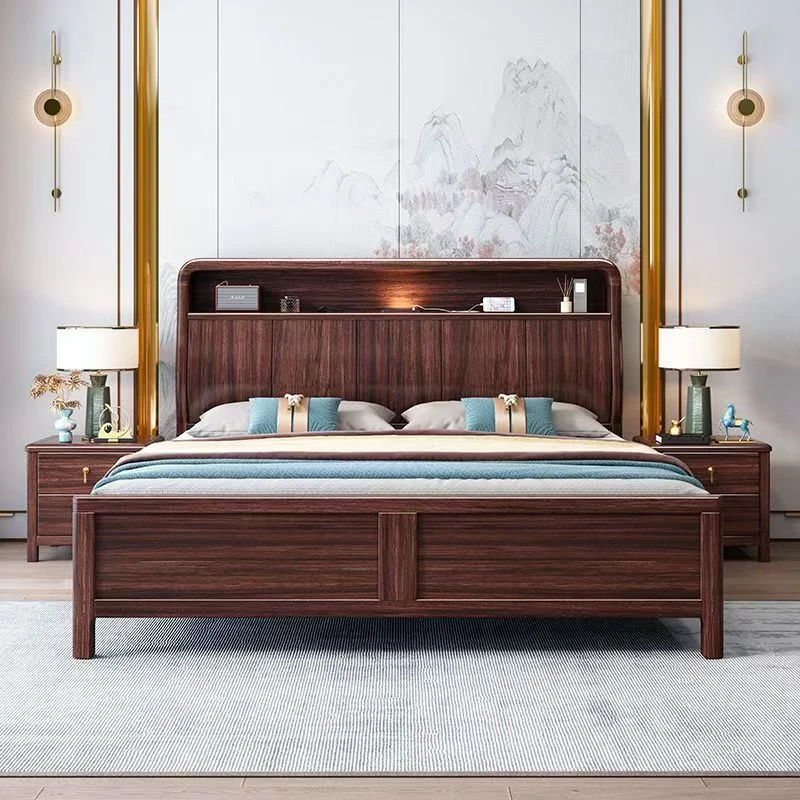 现代中式置物乌金木实木床主卧室简约气压储物高箱大床1.5米1.8米