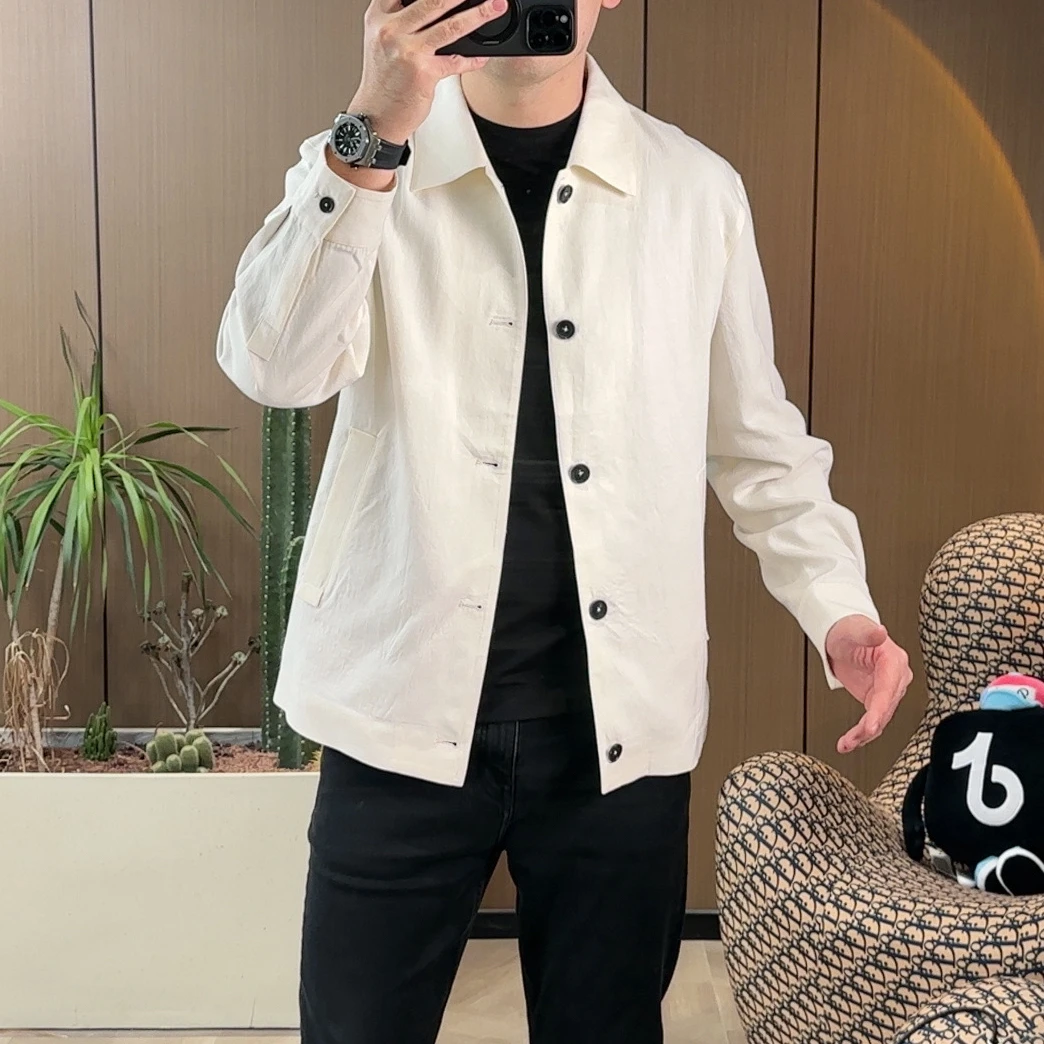 K037早春系列轻奢时尚高品质亚麻原色简约翻领夹克外套