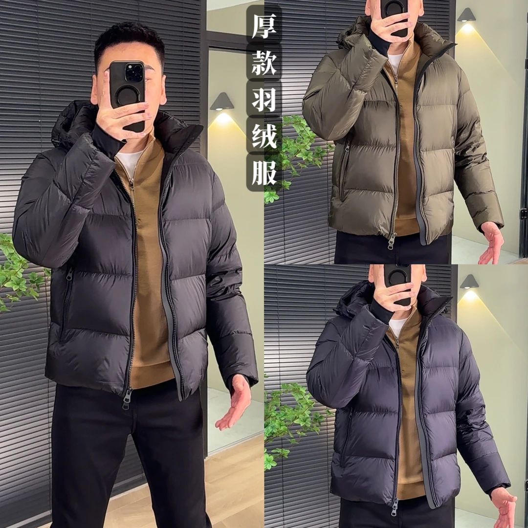 6060男士冬季加厚经典净版面包格防风袖简约时尚休闲连帽款羽绒服