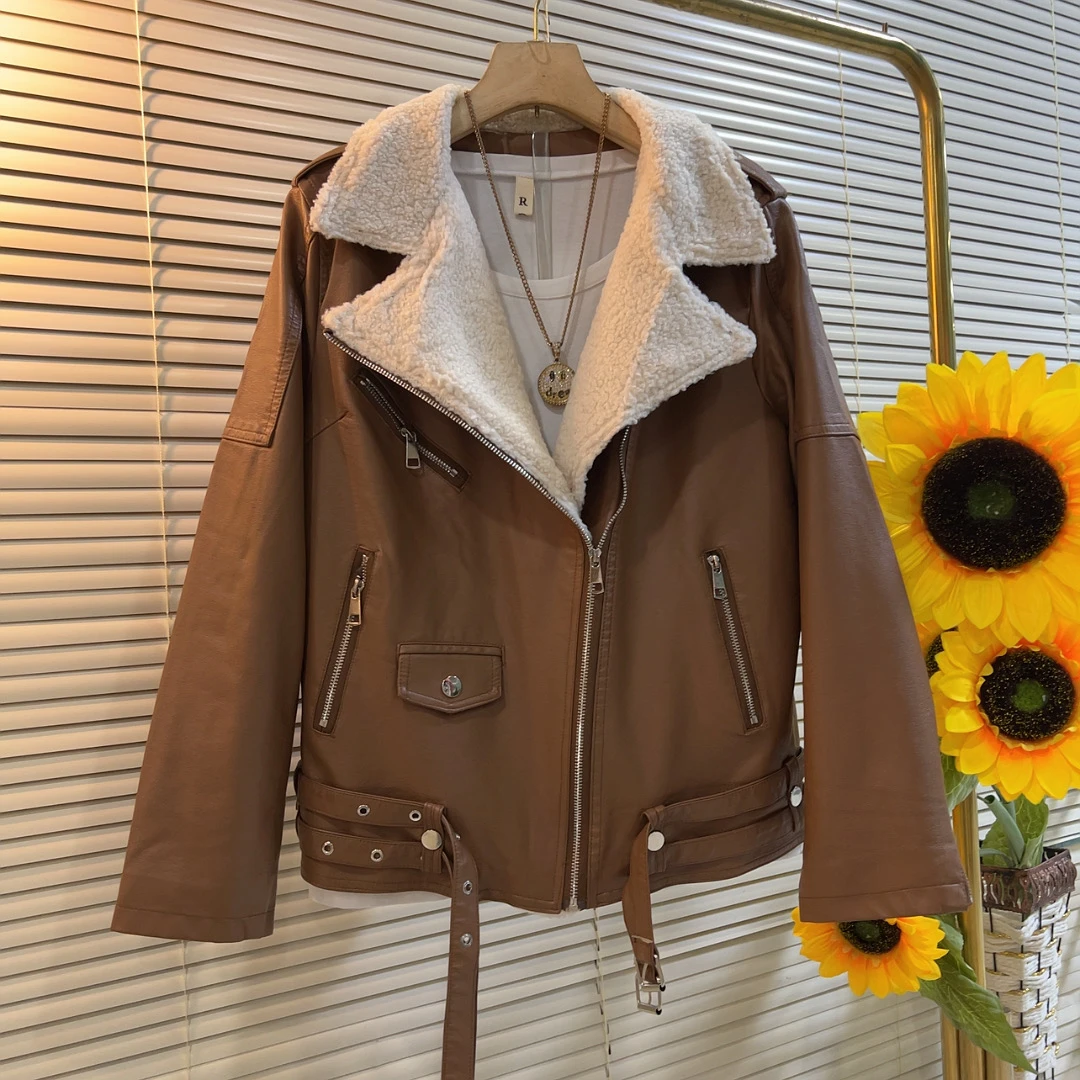 QN秋冬夹棉加厚PU皮衣机车夹克外套女