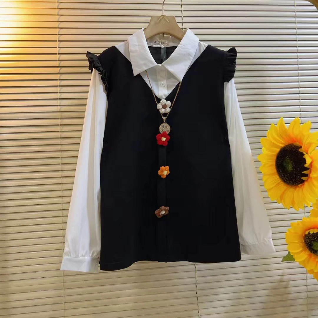 YXY秋冬新款假两件翻领衬衫遮肉显瘦上衣女