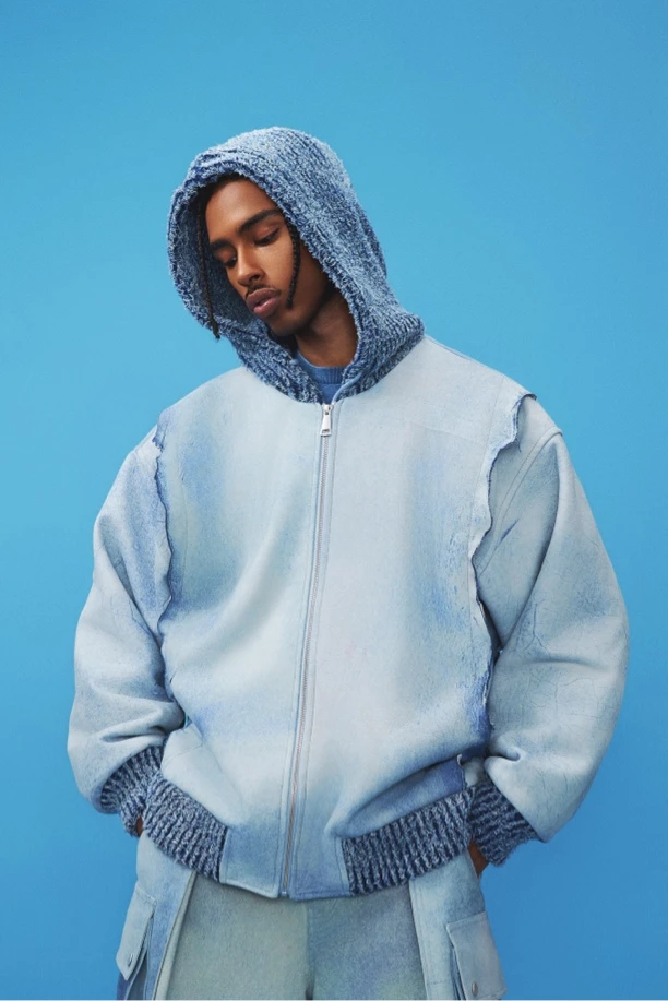 ANGEL CHEN蓝染拼接连帽夹克