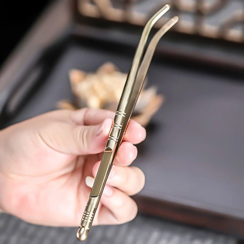 铜制茶夹茶具金属镊子黄铜茶夹茶杯夹茶海防烫夹茶杯茶盘茶道配件