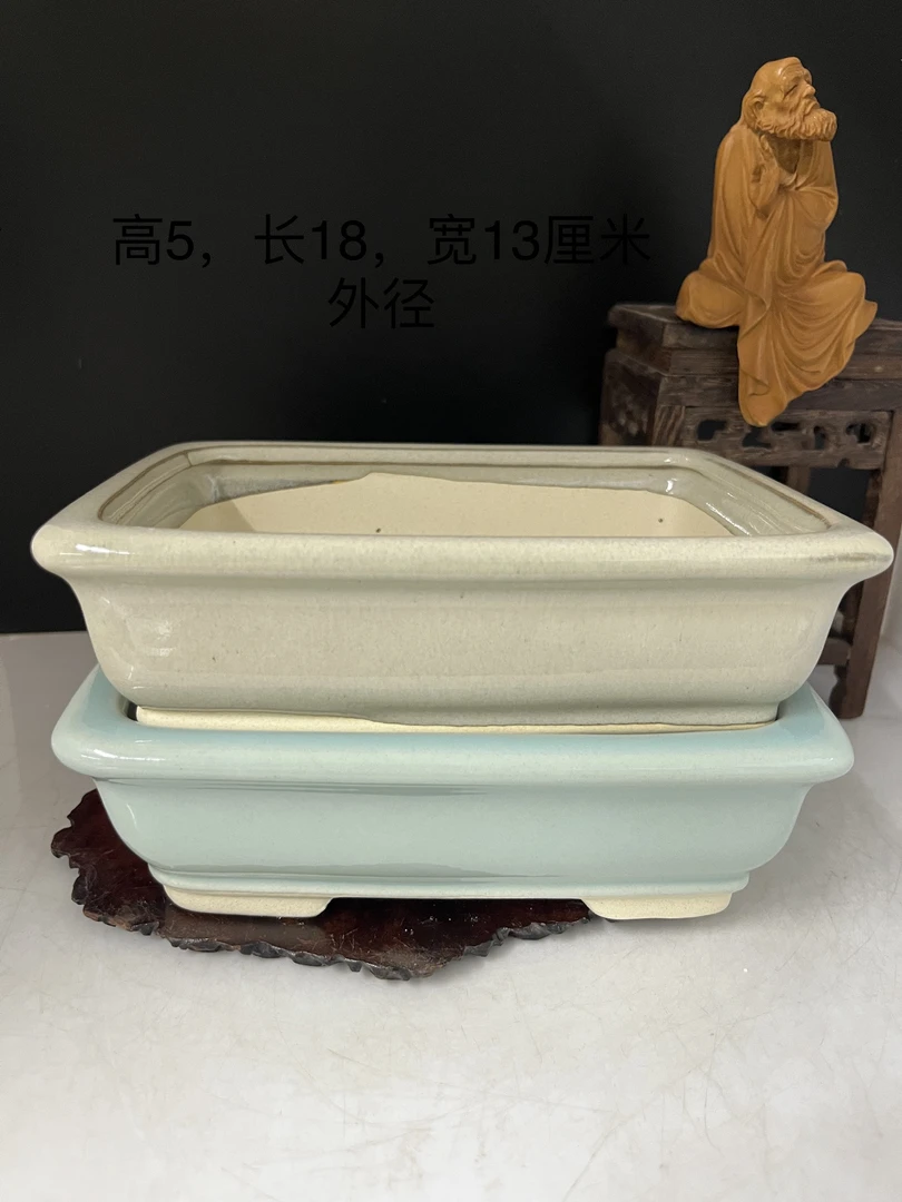 紫砂白泥俩个长方马槽盆，尺寸在图片里