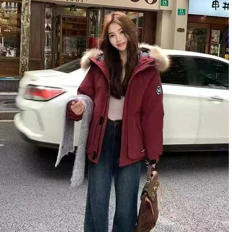 韩版时尚休闲连帽大毛领白鸭绒羽绒服