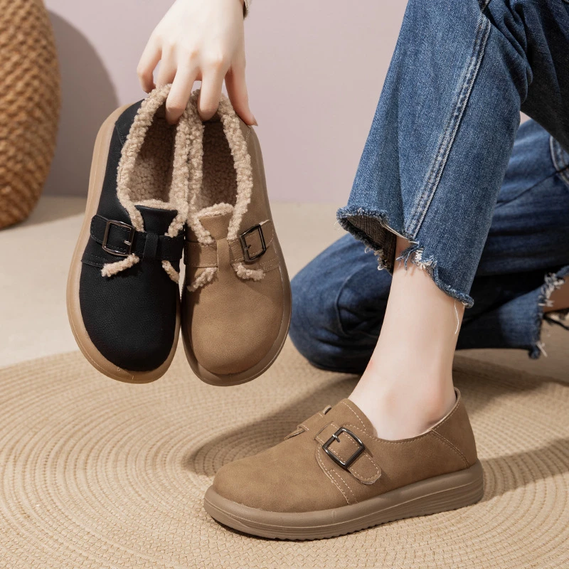 软底妈妈鞋厚底加绒棉鞋平底保暖冬季舒适时尚秋冬百搭复古防滑