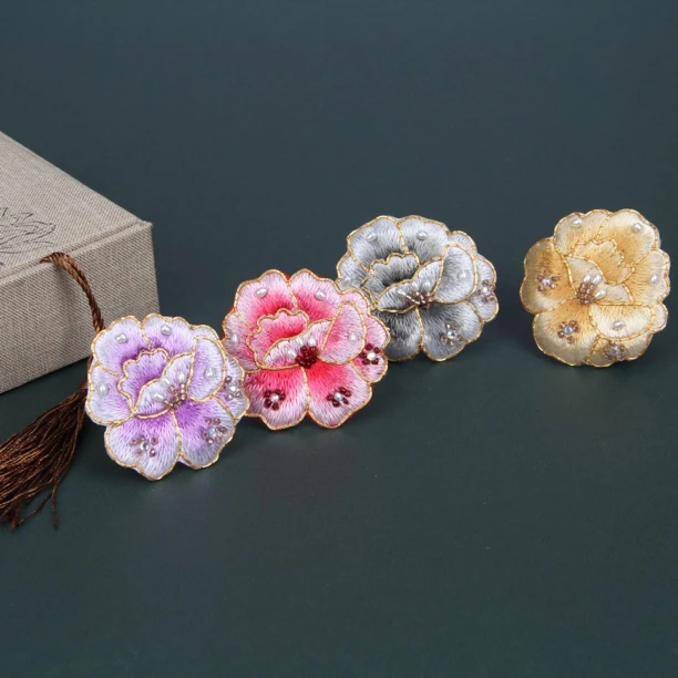 馨绣非遗纯手工刺绣制作丝巾扣牡丹花丝巾扣手工精品工艺品礼物