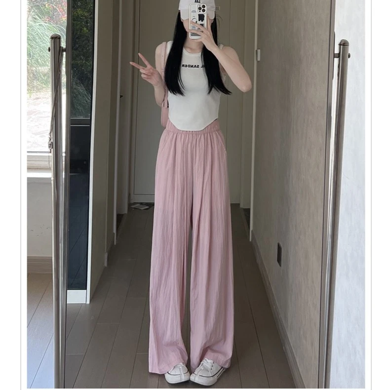 冰丝凉凉高个子阔腿裤女夏季薄款高腰垂感宽松慵懒直筒空调休闲裤