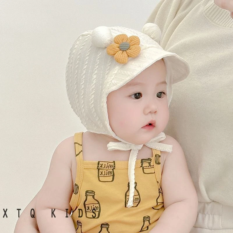 ins婴幼儿护耳帽可爱超萌小花朵女宝宝护囟门胎帽小月龄韩版套头
