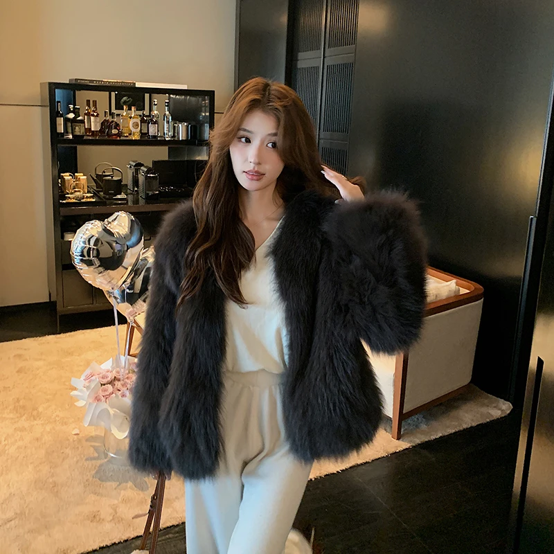 新款整皮狐狸腹毛皮草短款外套女 韩版显瘦年轻款海宁大衣冬23034