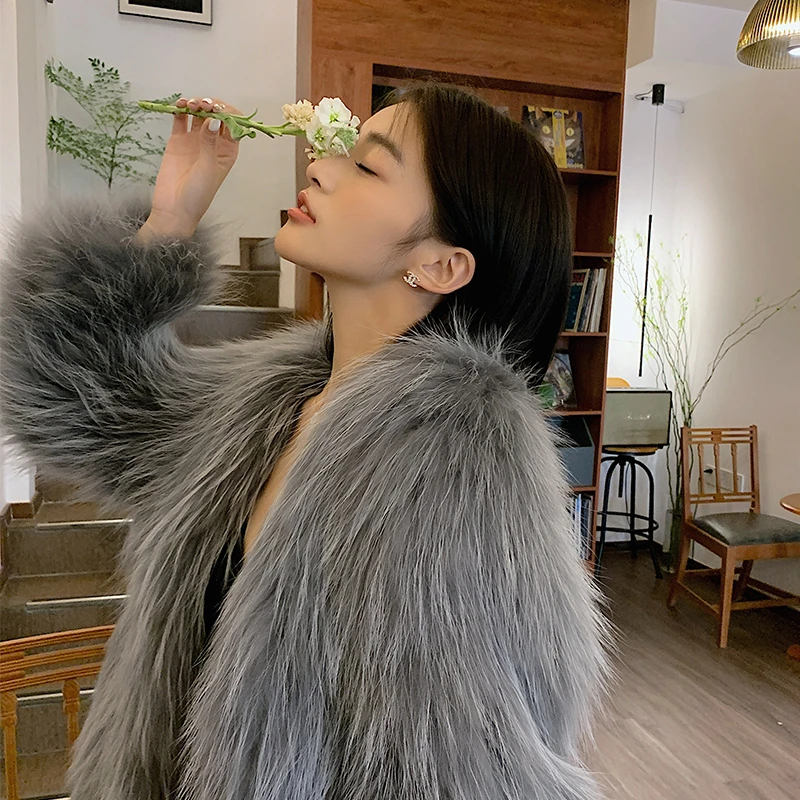 新款貉子毛双面编织皮草毛毛外套女中长款显瘦气质年轻款大衣808