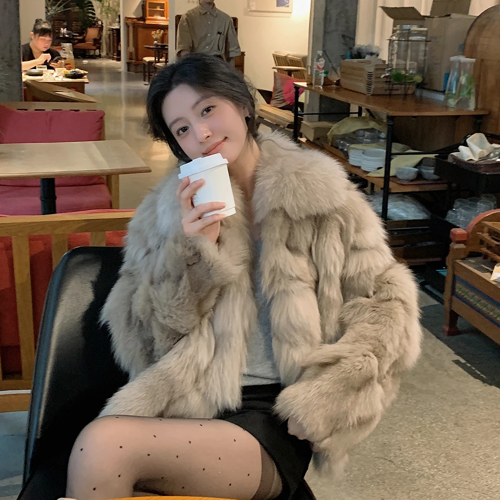 新款狐狸毛皮草外套女短款 翻领显瘦年轻款皮毛一体大衣冬506