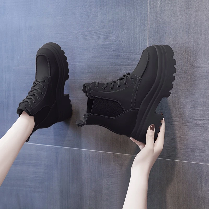 内增高9cm马丁靴女2024春秋季新款厚底切尔西短靴单靴子1903-16